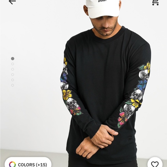Quiksilver Black Floral Sleeve Men's Long Sleeve Tee - Picture 1 of 6